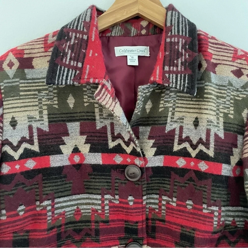 Coldwater Creek Womens Southwestern Aztec Wool Blend Jacket Size 16 - Picture 7 of 11